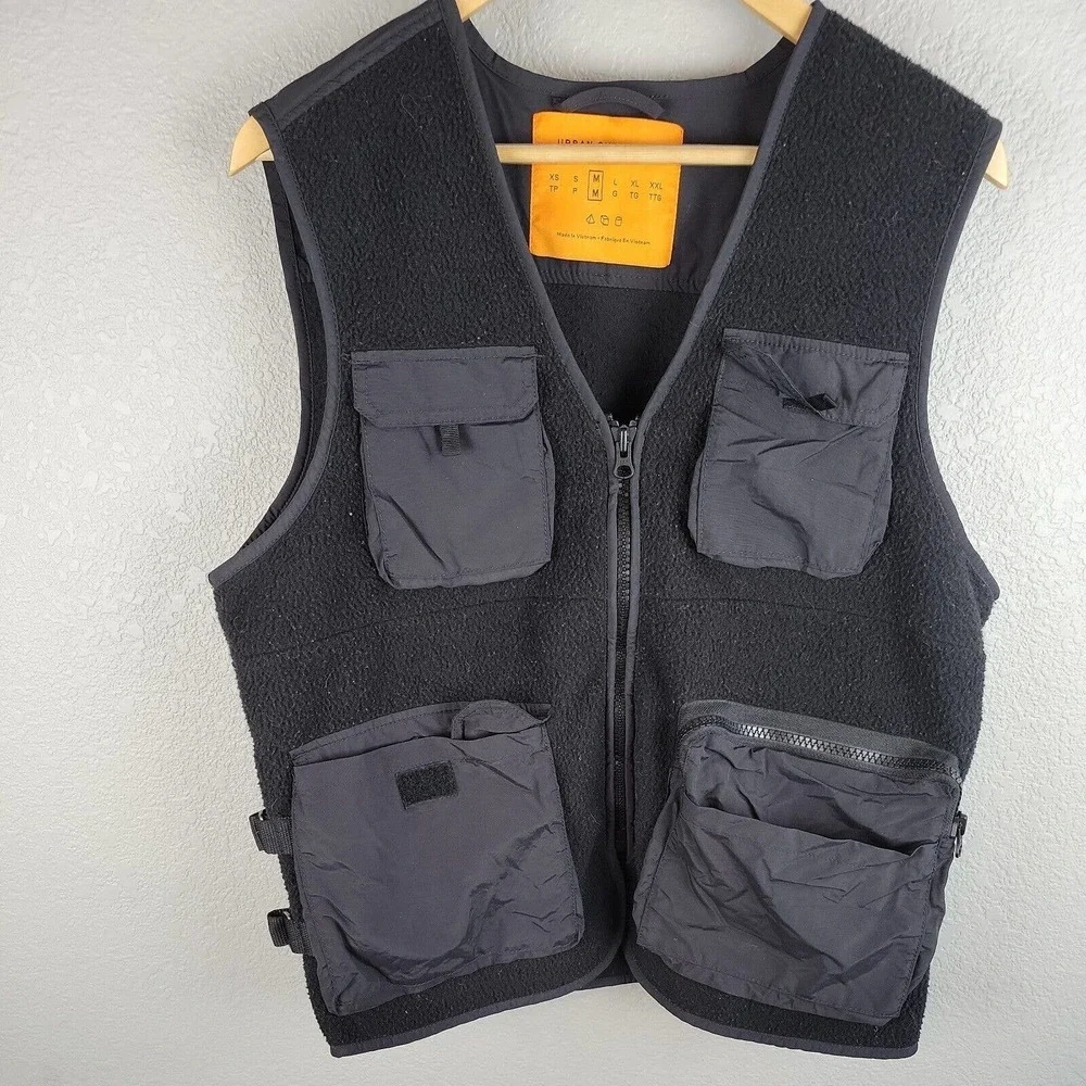 Urban Outfitters Mens Filed Utility Tactical Vest Jacket M Medium Black Fleece - Picture 1 of 5